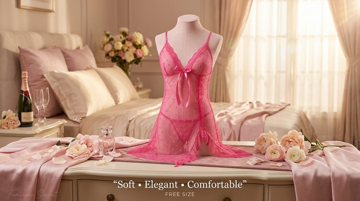 Pink Dreamy Net Nighty β Soft & Elegant