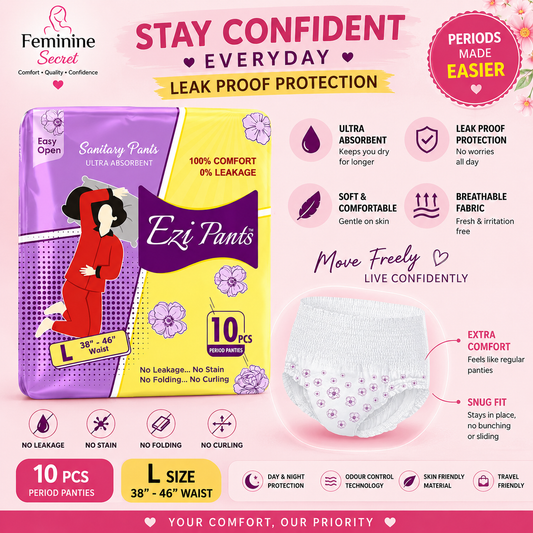 Ezi Pants Period Panties | Ultra Absorbent Leak Proof Sanitary Panty upto 12 hours | Soft & Comfortable | Sizes S-M-L