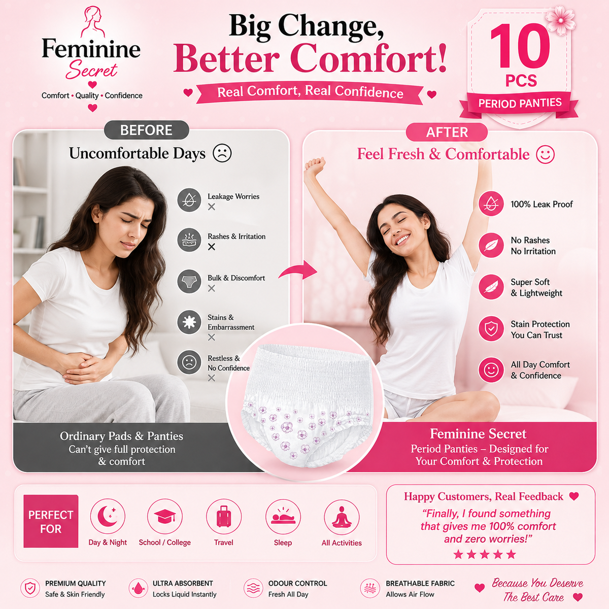 Ezi Pants Period Panties | Ultra Absorbent Leak Proof Sanitary Panty upto 12 hours | Soft & Comfortable | Sizes S-M-L