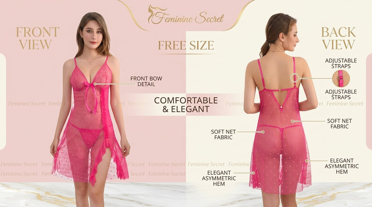 Pink Dreamy Net Nighty – Soft & Elegant