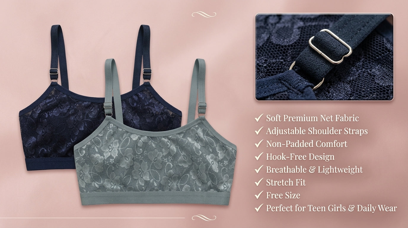 Premium Soft Net Teen Girls Blouse | Adjustable Strap | Free Size